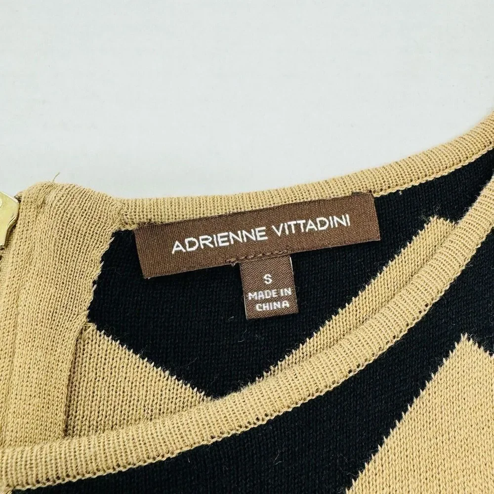 Adrienne Vittadini Knit Chevron Dress Women’s Size S Sleeveless Black and Tan - Picture 10 of 13